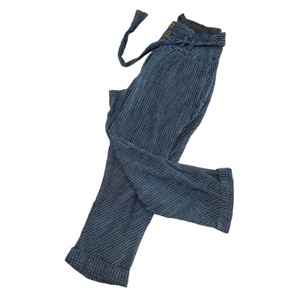 Free People Striped Harem Pants Womens 4 Blue High Rise Relaxed Cropped Bohemian - Picture 8 of 16
